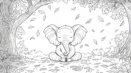 Fototapeta premium Cute Elephant in Autumn Setting Illustrating Relaxation and Calmness