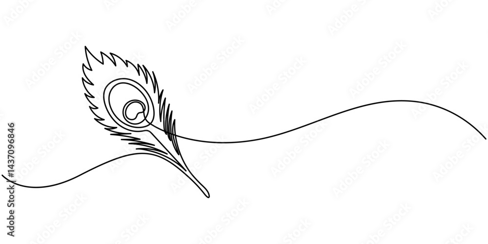 Poster one line art of a peacock feather – elegant nature vector, beautiful peacock feather in continuous o