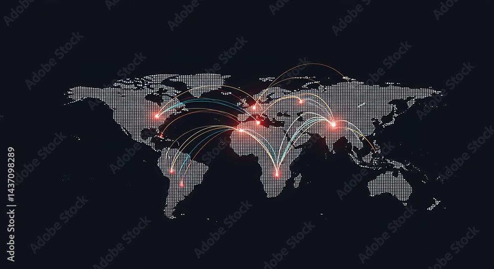 Poster visualize concept of worldwide technology business communication digital map illustration connected 