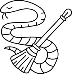 creative illustration featuring snake intertwined with broom, symbolizing unique blend of nature and cleaning tools