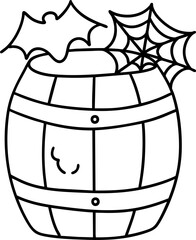 spooky western barrel filled with Halloween decorations like bats and spider webs creates festive atmosphere