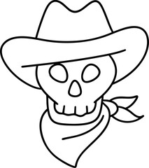western themed skull wearing cowboy hat and bandana evokes spooky Halloween vibe