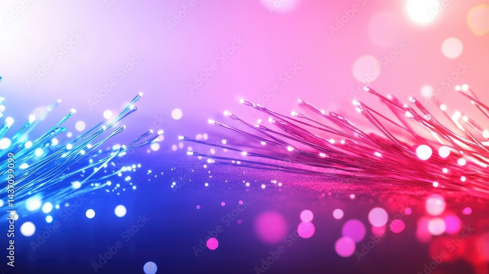Poster red and blue luminous wires running side by side in cyber-style tech grid