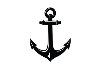 Boat anchor silhouette. This image shows a black silhouette of a boat anchor, also known as a maritime symbol, representing strength, stability, and security. Vector clipart illustration design.