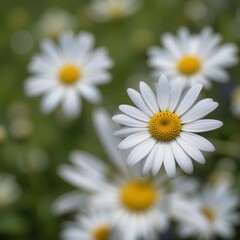 Fototapeta premium Single daisy in focus with blurry meadow behind