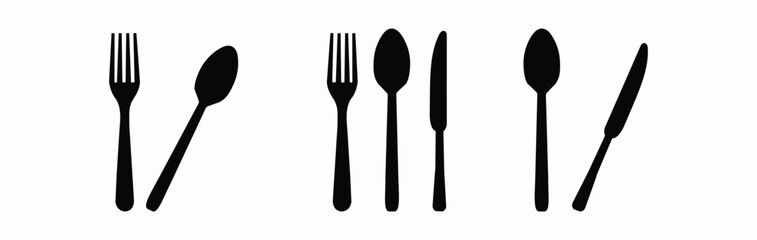 Plate, fork and knife for apps and websites. Dinner service - stock vector.