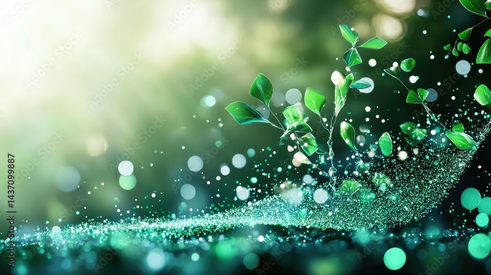 Poster smooth abstract digital background with green lines and pulsing tech elements in 3d