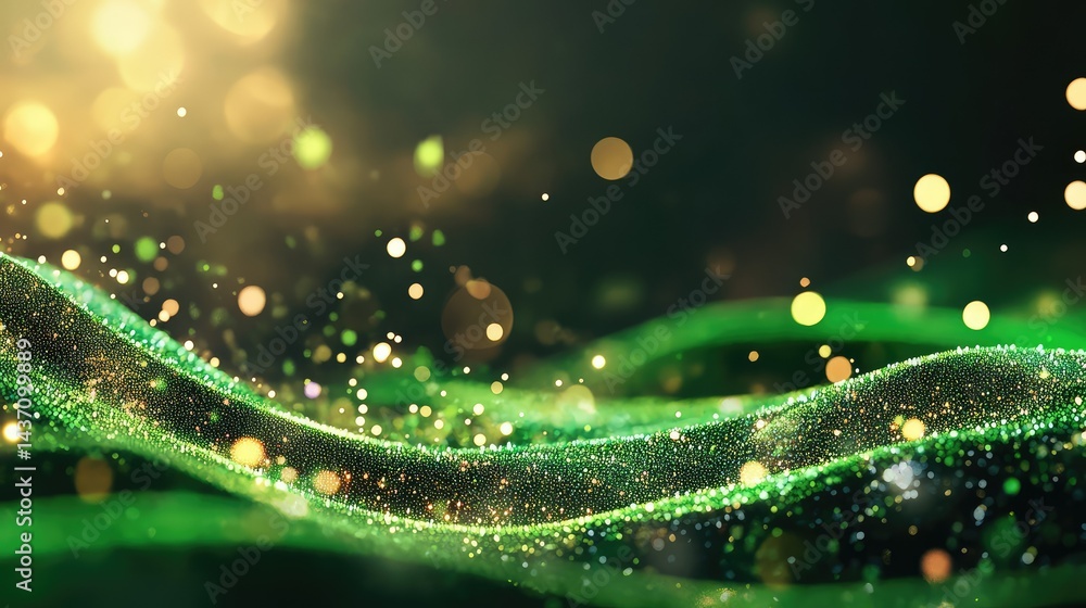 Poster smooth abstract digital background with green lines and pulsing tech elements in 3d