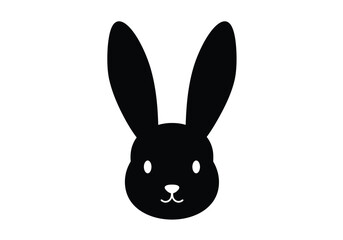 Fototapeta premium Rabbit face silhouette. This image shows a black silhouette of a rabbit�s face with long ears, round eyes, and a small nose and mouth. Vector clipart illustration design.