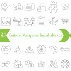Customer Management line editable icon set.