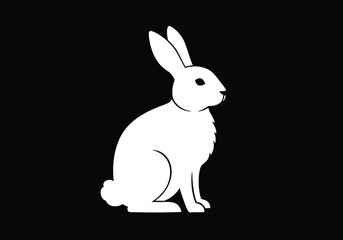 Obraz premium White rabbit silhouette. This image shows a white silhouette of a rabbit, known as a bunny, against a black background, emphasizing its distinct shape and features. Vector clipart illustration design.