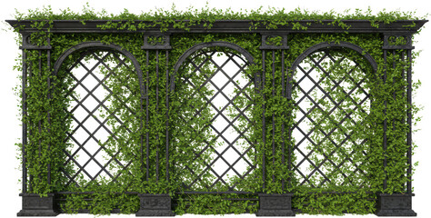Ornate Garden Trellis with Lush Green Vines Stone Archway Vintage Design