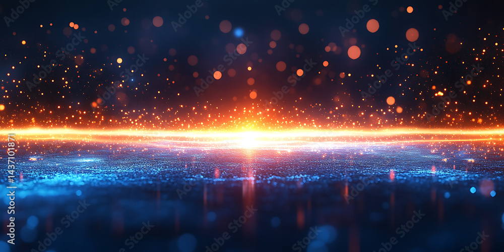 Aufkleber abstract glowing particle horizon in deep blue space with sparkling light effects creates a futurist