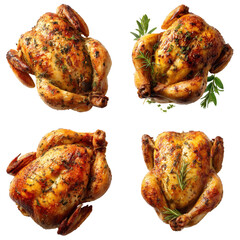 Golden Roast Chicken, Herbs, Top View