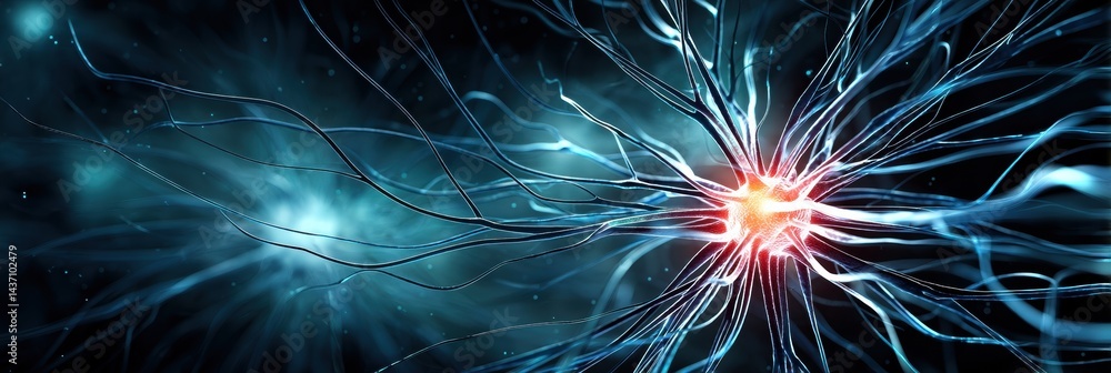 Leinwandbilder Glowing Energy Source Emits Neural Tendrils Into a Dark Expanse Showcasing Dynamic Energy Flow and Intricate Formations