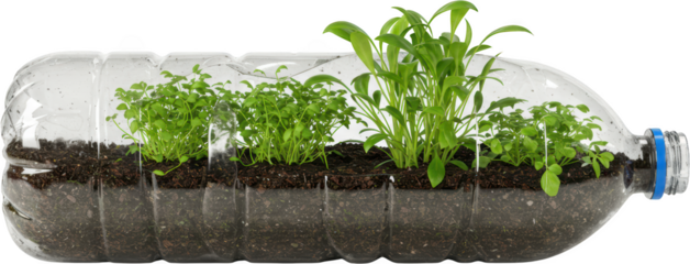 Recycled Plastic Bottle Planter with Growing Herbs and Plants