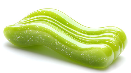 Abstract green glass sculpture with white specks and waves elegant design modern art object decorative piece artistic shape smooth surface unique craftsmanship