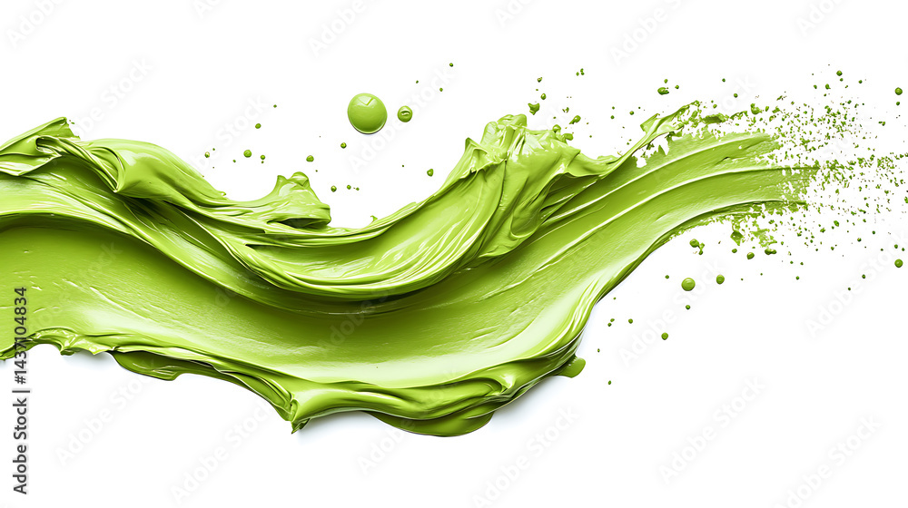 Poster abstract green paint splash on white background artistic paint texture vibrant color smooth applicat