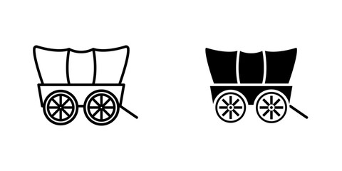 Covered wagon flat simple vector icons illustration set.