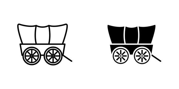 Covered wagon flat simple vector icons illustration set.