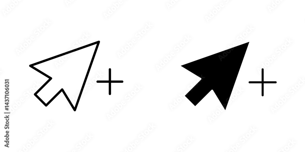 Poster cursor plus flat simple vector icons illustration set.