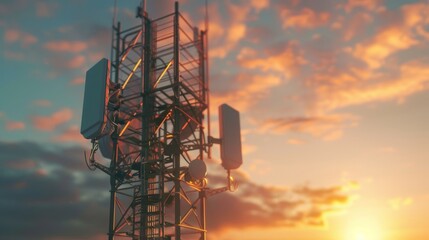 5G towers, fifth generation mobile communications, Wi-Fi and telecommunications antenna. 5G standard, signal transmission technologies, high-speed mobile Internet