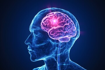  Digital Illustration of a Human Brain with a Highlighted Tumor Growth, Representing Brain Cancer, Neurological Disease, and Medical Research in Oncology