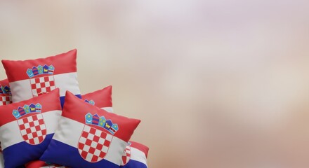 Obraz premium A Stack of Croatian Flag Pillows Against a Soft Background