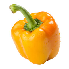 Fresh yellow bell pepper with stem on white