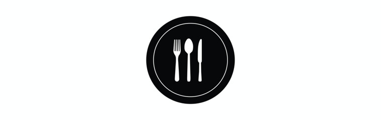 Plate, fork and knife for apps and websites. Dinner service - stock vector.