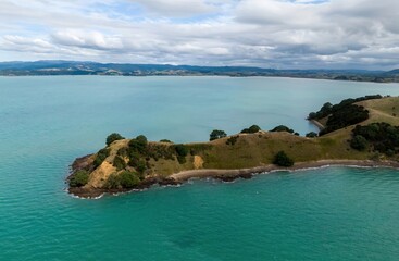 Aerial view of a Duder Regional Park, Auckland, New Zealand. The landscape shows the beauty of...