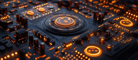 Fototapeta premium Futuristic Circuit Board with Glowing Components