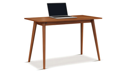 A wooden desk with a laptop on it