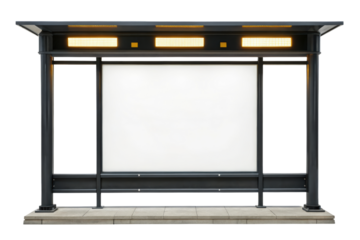 Illuminated Bus Shelter with Blank Advertisement Board isolated with transparent background