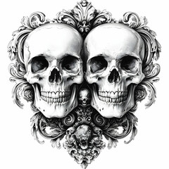 Pair skulls baroque ornament