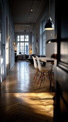 Minimalist office space with clean design and neutral palette, embodying simplicity and modern elegance.