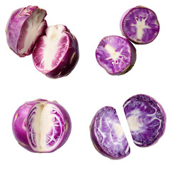 Purple Kohlrabi Halves, Cut Out, White Background