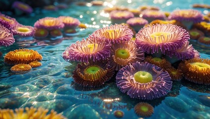 Anemone Garden Sparkling in Shallow Water with Colorful Floral Display