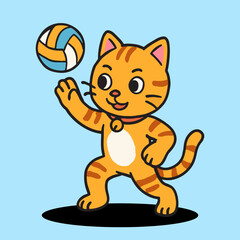 vector cartoon of cute chibi orange cat sport mascot volleyball