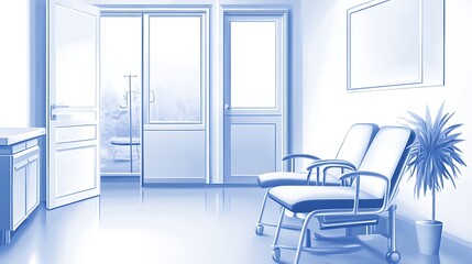 Light blue modern waiting room interior
