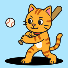 vector cartoon of cute chibi orange cat sport mascot baseball