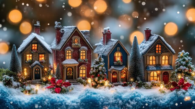 Snowy Christmas village scene