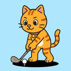 vector cartoon of cute chibi orange cat sport mascot golf