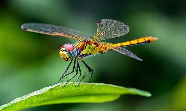 dragonfly on a green leaf