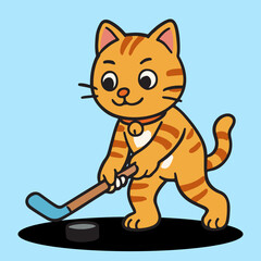 vector cartoon of cute chibi orange cat sport mascot hockey