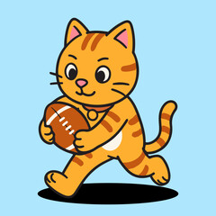 vector cartoon of cute chibi orange cat sport mascot football rugby
