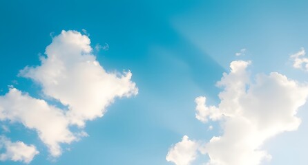 Serene Blue Sky with Fluffy White Clouds Peaceful Nature Background Image
