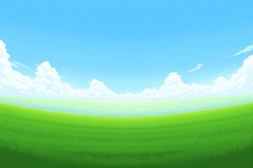 field of green grass with a blue sky in the background
