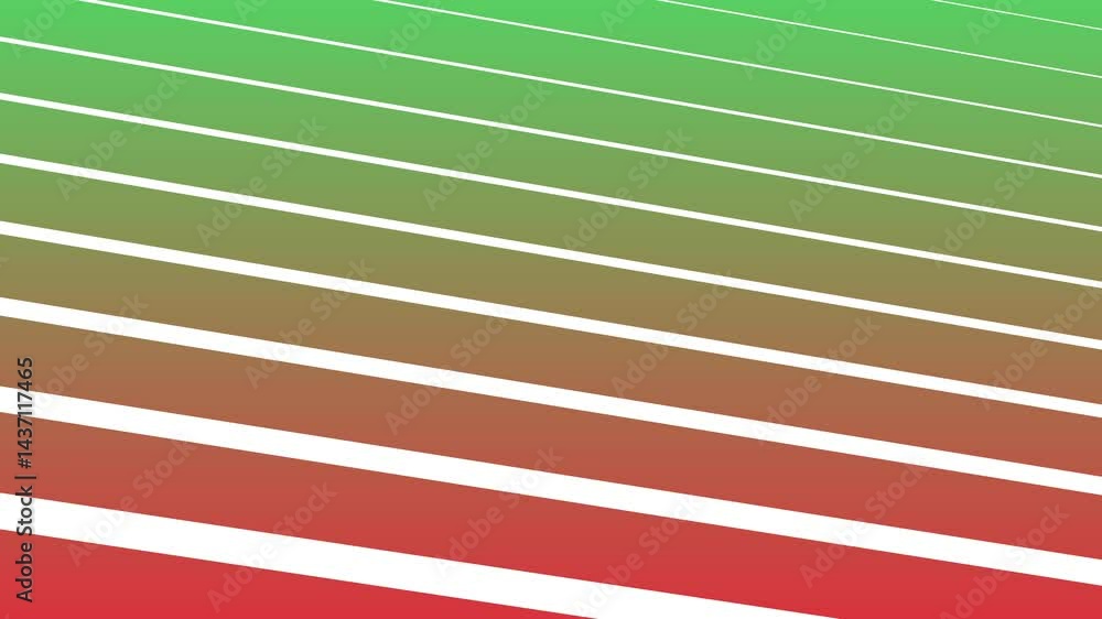 Poster animation of lines that dynamically ascend and tilt in gradient tones from green to red