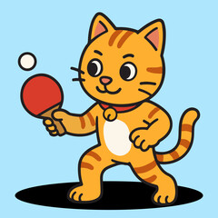 vector cartoon of cute chibi orange cat sport mascot table tennis